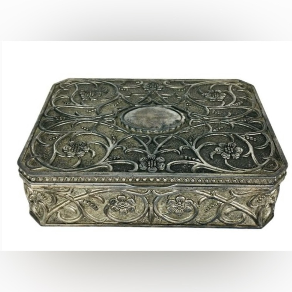 Vintage Godinger Silver Plated Red Velvet Lined Jewelry Trinket Box